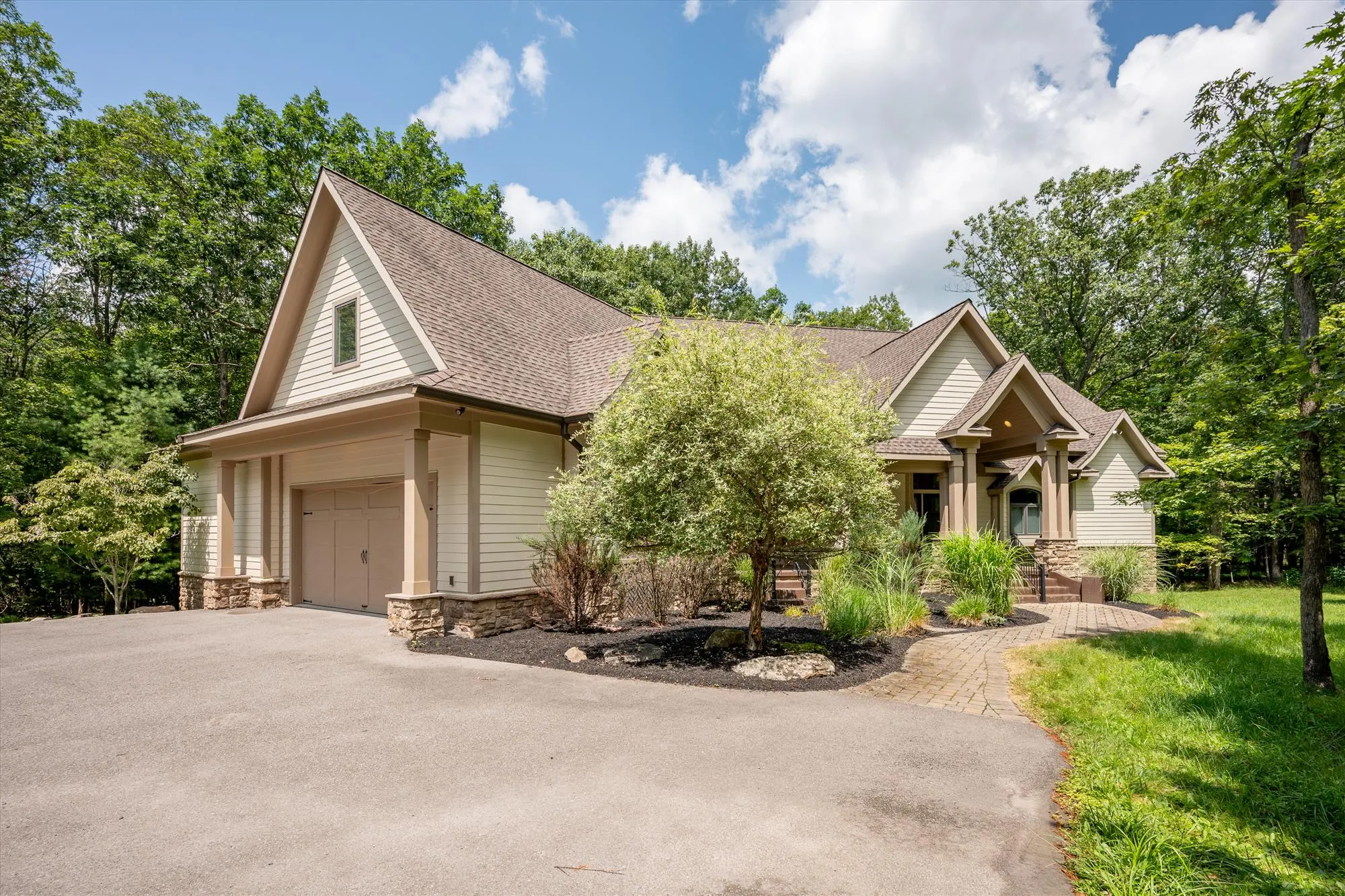 Woodland Chalet grounds and landscaping in serene mountain setting